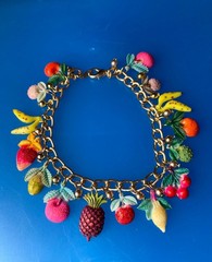 Fun Bright Cheerful Vintage 1960s Fruits Tutti Frutti Fruit Charm Bracelet