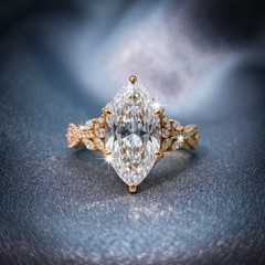 Vintage Marquise Moissanite Engagement Ring 14K Yellow Gold Plated 925 Silver