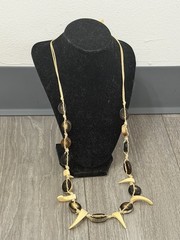 Vintage Handmade Knotted Carved Shell Boho Tribal Necklace