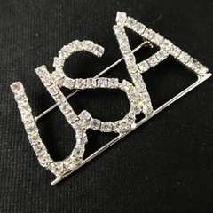 Huge Vintage USA Rhinestone Pin Brooch Patriotic Jewelry Clear Prong Set Stones
