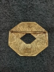 Vtg Geometric Gold Tone Gallery Originals Brooch 2″ Blue Enamel Art Deco Revival