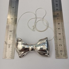 Vintage Sterling Silver Bow Necklace Brooch Puffy Tie Modernist 80s Israel Bold