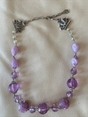 Vintage Necklace Beaded Lavender Lilac Pearl Faceted Silver Tone