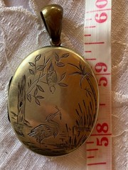 Antique Victorian Aesthetic Movement Locket Silver Tone Gilt Heron Crane