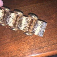 1940’s Heavy Chunky Spanish Damascene Link Bracelet Gold Black Silver