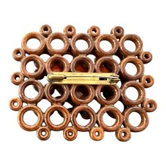 Vintage Soviet Modernist Brooch, Baltic Amber & Geometric Wood Lattice, Mid-Cent