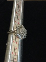 Vintage Sterling Silver Hexagon Diamond Baguettes & Rounds Ring Size 7