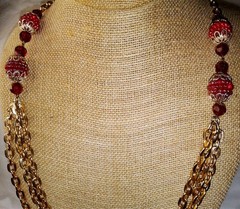 Vintage 1950’s Hong Kong Red Molded Plastic Raspberry Bead Multistrand Necklace