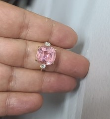 Vintage 14k Yellow Gold Engagement Ring 9.07ct. Natural Pink Tourmaline Cushion