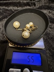 Vintage Marvella Imitation Pearl Dangle Screw-Back Earrings Gold White Round