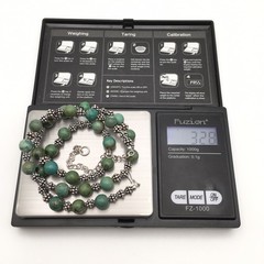 32.8g Handmade Sterling Silver & 8mm Green Turquoise Necklace 20″ #55