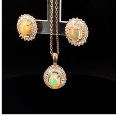 Vintage Stauer Golden Fire Ethiopian Opal Necklace & Earring Set