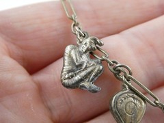 Vintage Unmarked Sterling Silver Paperclip Chain Bracelet with 5 Charms 6.75 In