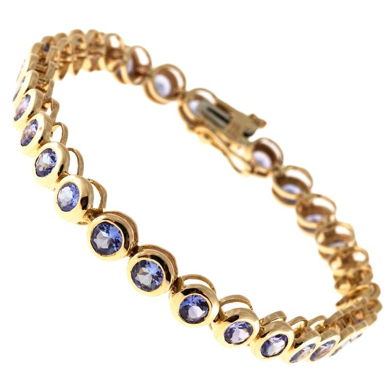 Vintage STS 4.00ct Bezel Set 32 Bright Medium Blue Tanzanite Bracelet 7 In Chain
