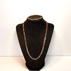 NECKLACE BRACELET SET goldtone metal figaro chain fold over clasp vintage