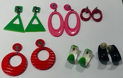 Go Go Retro Earrings Vintage Mix 7 Lot Dangle Hoops Resin Metal Bright Colors