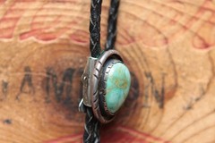 Vintage Native American Sterling Silver Turquoise Bolo Tie