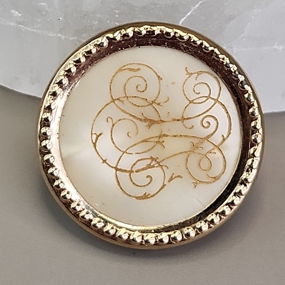 Vintage Monogram Brooch Decorative Scrollwork Round General Manufacturing USA