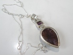 Vintage Sterling Silver 925 Large Natural Purple Rutilated Quartz Necklace