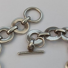 Vintage Sterling Silver Circle Link Bracelet Modernist Minimalist Toggle Round