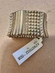 Gold Tone Rhinestone Statement Stretch Ring Wide Band Cocktail Jewelry