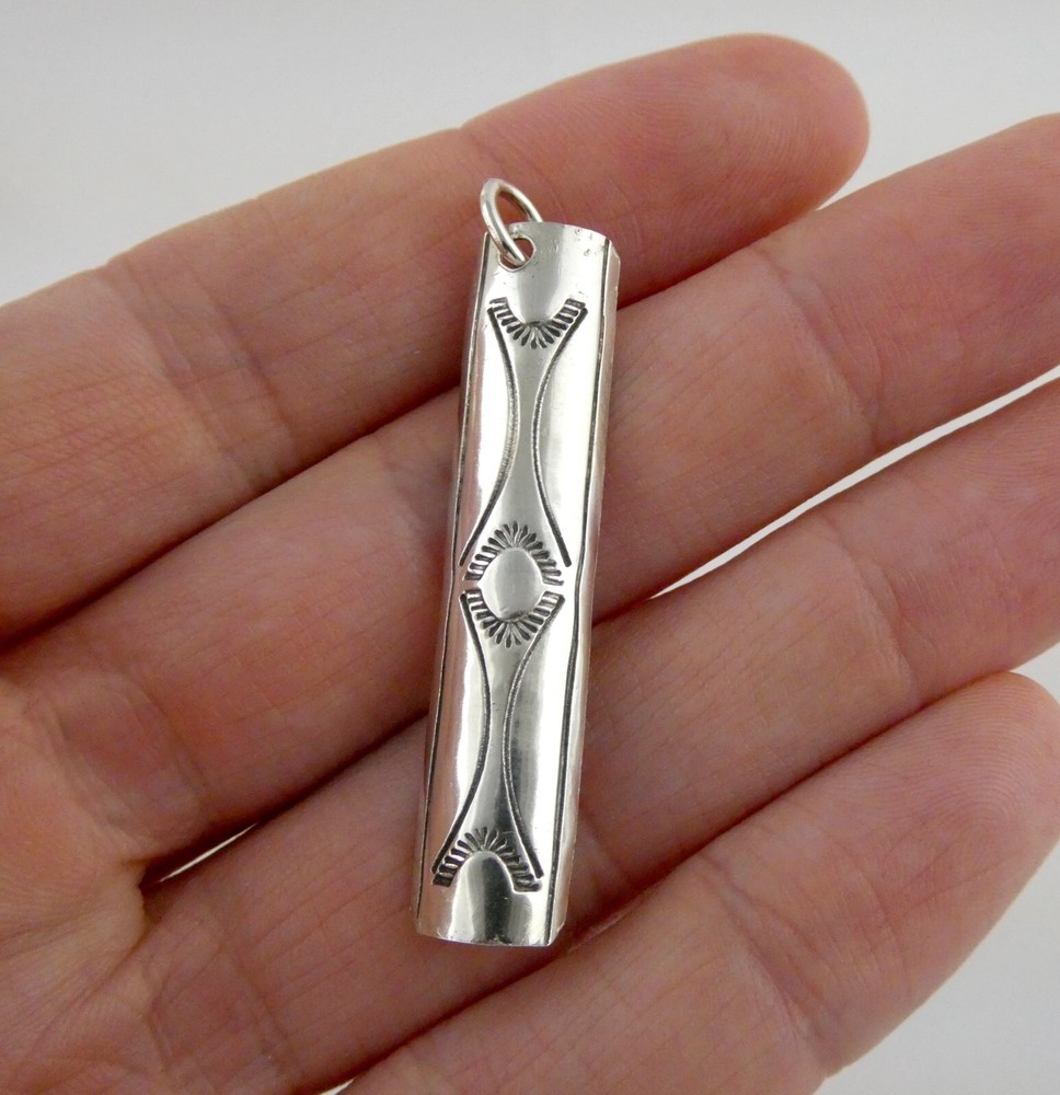 NA Navajo Benjamin Piaso Sterling Silver Pressed Design Pendant 925 2.6g 1.75 In