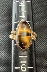 Vintage 10k Filled Toned Yellow Honey Brown Tigers Eye Oval Ring Boho Size 4.5