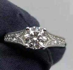 Art Deco Vintage Round Cut Lab Created Diamond 14K White Gold FN Engagement Ring