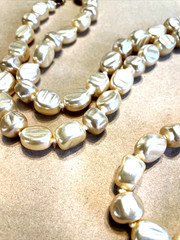 Vintage Glass Pearl Necklace Rhinestone Clasp 32” Estate Knotted