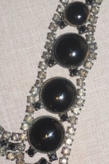 Vintage Art Nouveau Sterling Silver Collar Necklace with Black Onyx Cabochons