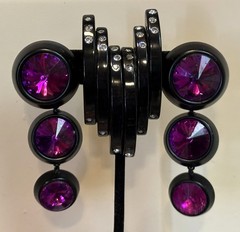 Vintage Lot Of 4 Pairs Rhinestone Black Lucite Runway Dangle 80’s Clip Earrings