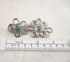 Avon Bracelet & Clip On Earring Set Silver Plated Metal Blue Rhinestones, Signed