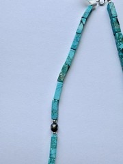 Sterling Silver TURQUOISE SEA SEDIMENT JASPER Rectangle Bead Necklace 18″ $160