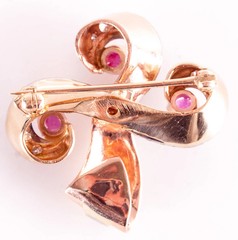 Vintage 1940’s 13k Rose Gold Palladium Ruby Diamond Brooch 1.91ctw 8.52g