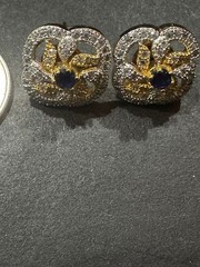 Beautiful Vintage Onyx Center CZ Cubic Zirconia Gold Tone Stud Earrings