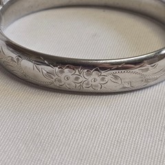 Vtg Sterling Silver H.F.B Bangle 15.97g Fine Jewelry 7″ Etched Floral Design