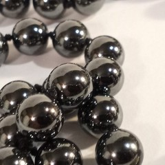 Rich Hematite Beaded Necklace Gilt Sterling Silver Clasp 22 inches Germany