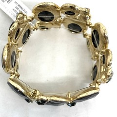 Fashion Oval Gem Cluster Chunky Cuff Black Smokey Deep Green Stretch Bracelet 9”