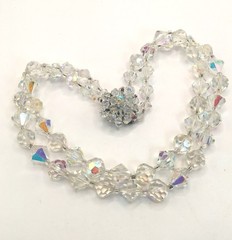VINTAGE SPARKLE- 2 STRAND AURORA CRYSTAL BICONE & ROUND FACETED BEADED NECKLACE!
