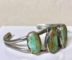 Alpaca Mexico Silver Cuff Bracelet Turquoise Adjustable