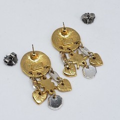 Vintage LADY REMINGTON Gold & Silver Tone Drop EARRINGS Dangle Hearts