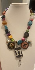 Vintage Statement Fun Party Necklace 19″ Lg Glass Multicolored Beads w/pendants
