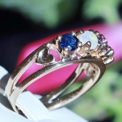 14k y/gold ring 0.80c treated multi gemstone mother’s sz 8.5 heart 4.30g N3009