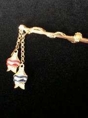 Trifari Fishing Pole Brooch • Enamel Fish Dangles • Nautical Vintage Pin