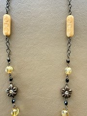 Vintage David Aubrey Necklace Cameo Crystal Rhinestone 30” Long + 2 1/4” Drop
