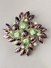 Vintage Verified JULIANA BOOK SET Aventurine Gold Fluss Bracelet Brooch Earrings