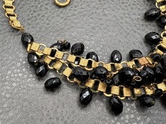 Vintage Old Book Chain Black Faceted Bead Charm Bib Festoon Layered Necklace 17”