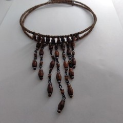 Vintage Bead Double Layer Multi Chain Tension Dangle Choker Necklace
