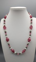 Vtg Czech Pink Foil Art Glass Bead Necklace Mid Century Princess 18″ Bohemian