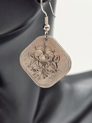 Bahamas Silver Coin Earrings Hibiscus And Pineapple Different Shaped Vintage
